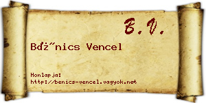 Bénics Vencel névjegykártya